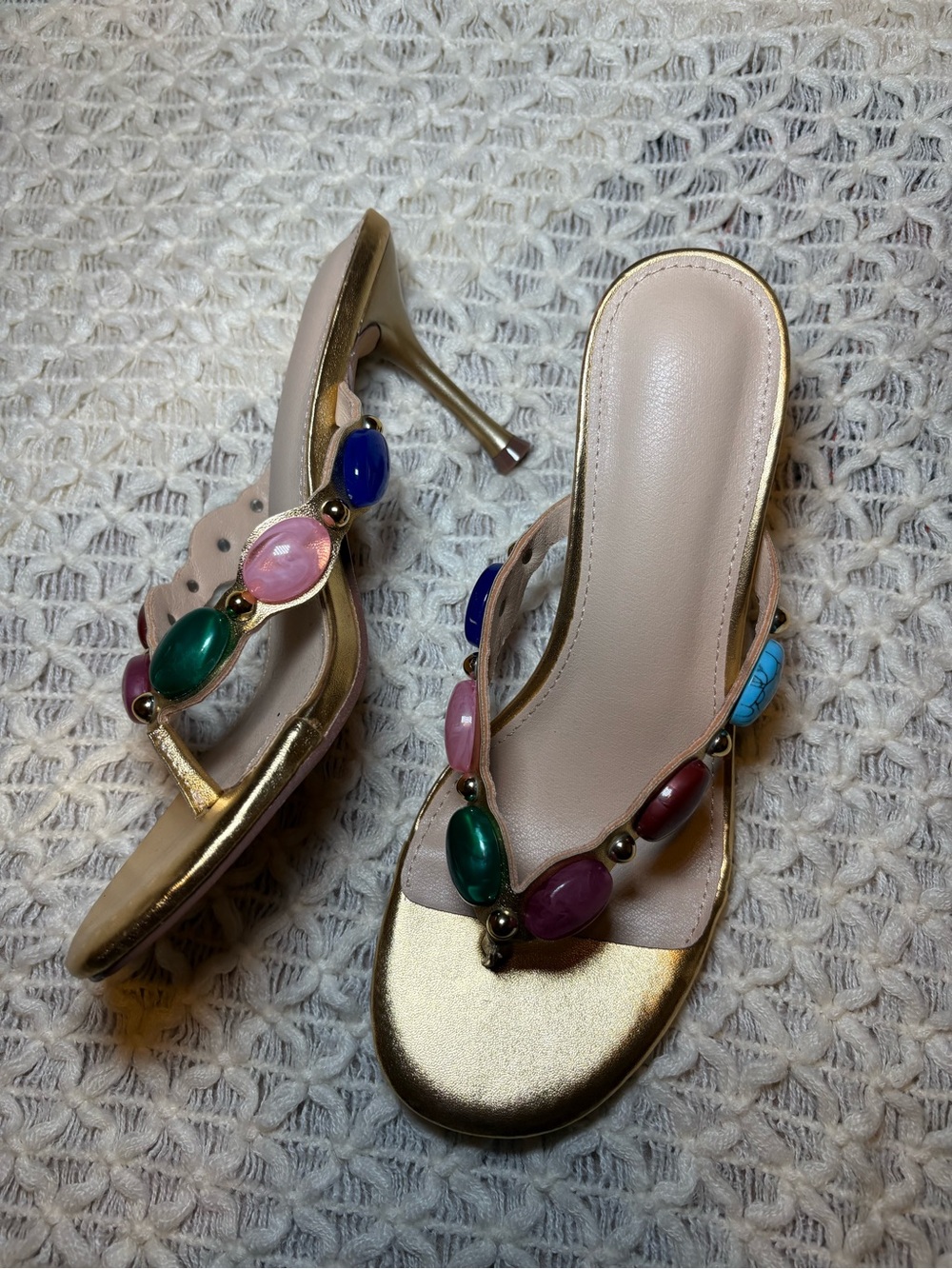 Gold Beaded Gemstone Slide Heels – Women's